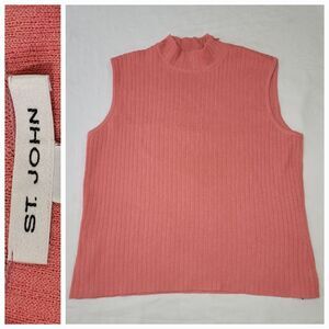 St. Johns Size Small Pink Knit Ribbed Sleeveless Mock Neck Top